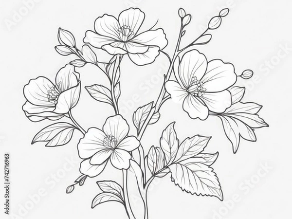 Fototapeta tree branch line floral hand-drawn sketch