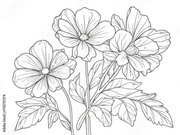 Fototapeta Hand drawn flat design simple flower outline