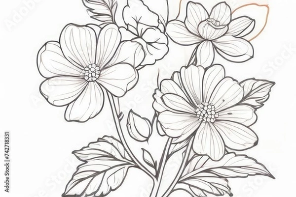 Fototapeta tree branch line floral hand-drawn sketch