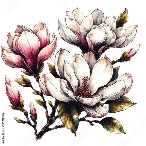 Fototapeta Magnolia Sketch Portrait: Capturing the Essence of Floral Splendor