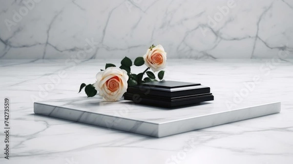 Obraz Roses on a gravestone. Generative AI