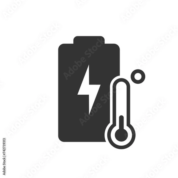 Obraz Battery temperature icon. Overheating electric cell warning sign. Heat action on lithium ion devices.