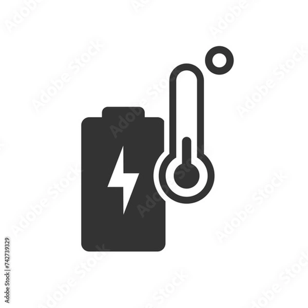 Obraz Battery temperature icon. Overheating electric cell warning sign. Heat action on lithium ion devices.
