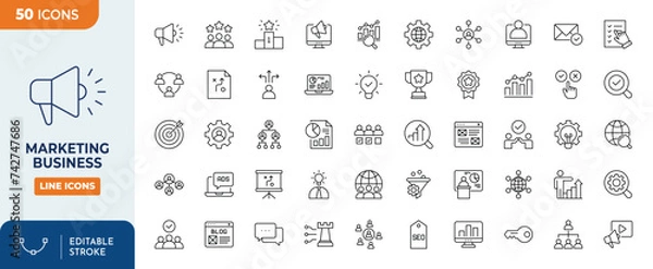 Fototapeta Marketing Business Line editable icons set. Editable stroke. Vector illustration	