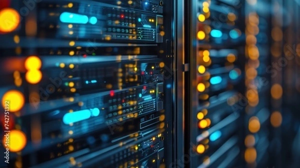 Fototapeta The server room panel, capturing the intricate and essential aspects of technology infrastructure.