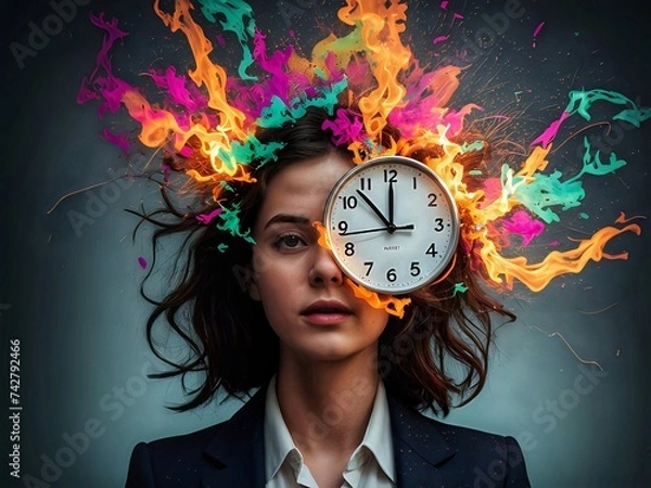 Obraz In the Pulse of Time: A Woman's Journey with the Ticking Clock of Life