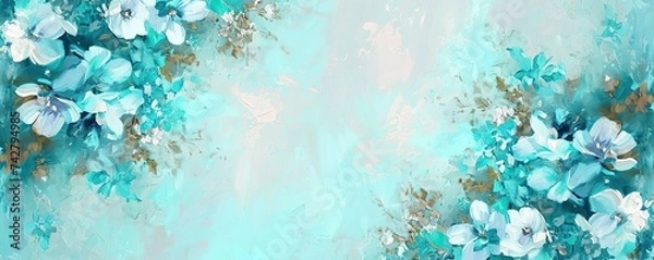 Obraz Flower background in art nouveau painting style with empty space for your text. Turquoise abstract banner.