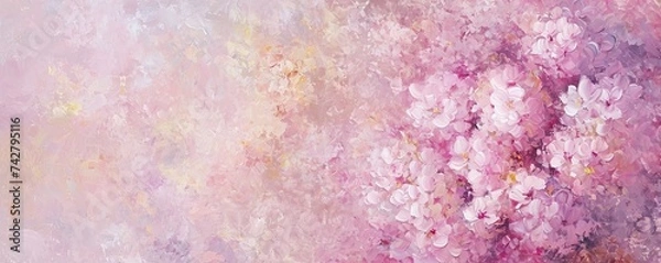 Obraz Flower background in vintage painting style with empty space for your text. Soft pink lilac banner.