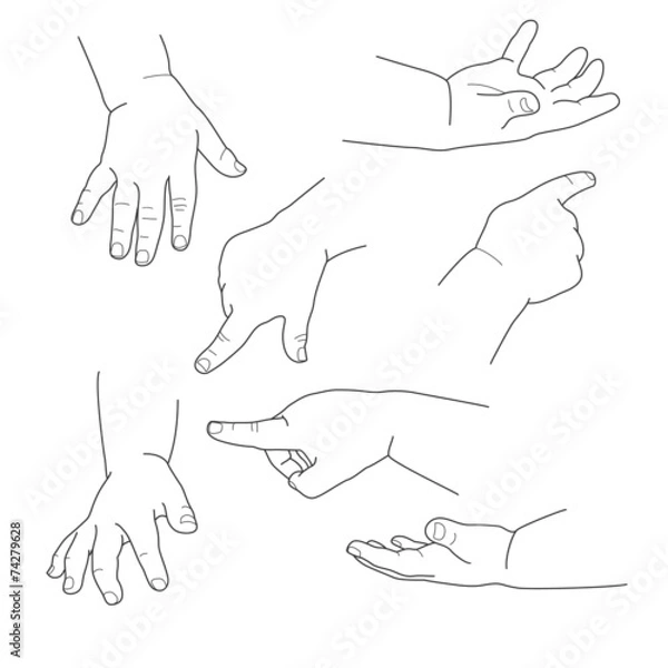 Fototapeta Dłoń dziecka, różne gesty, ilustracji wektorowych