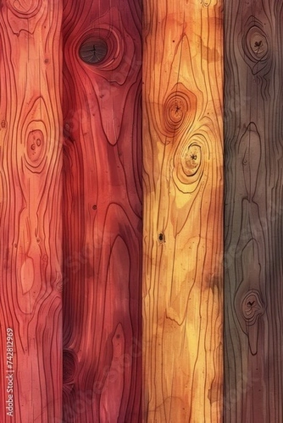 Fototapeta Composition of a Cartoon Texture Depicting Wood Grain and Knots
