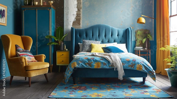 Fototapeta Bold Blues and Golden Hues: A Symphony of Eclectic Style