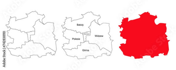 Fototapeta Map of Lodz and its districts. Vector silhouette of the city of Lodz