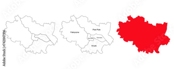 Fototapeta Map of Wroclaw and its districts. Vector silhouette of the city of Wroclaw