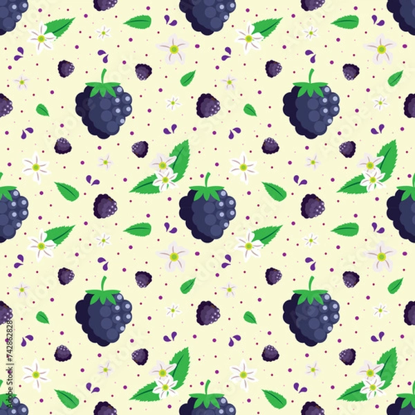 Fototapeta Blackberry Seamless Vector Fruit Pattern