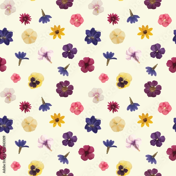 Fototapeta Dried Pressed Flower Seamless Vector Pattern
