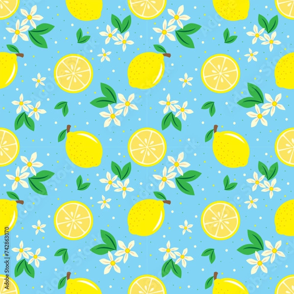 Fototapeta Lemon Seamless Vector Fruit Pattern