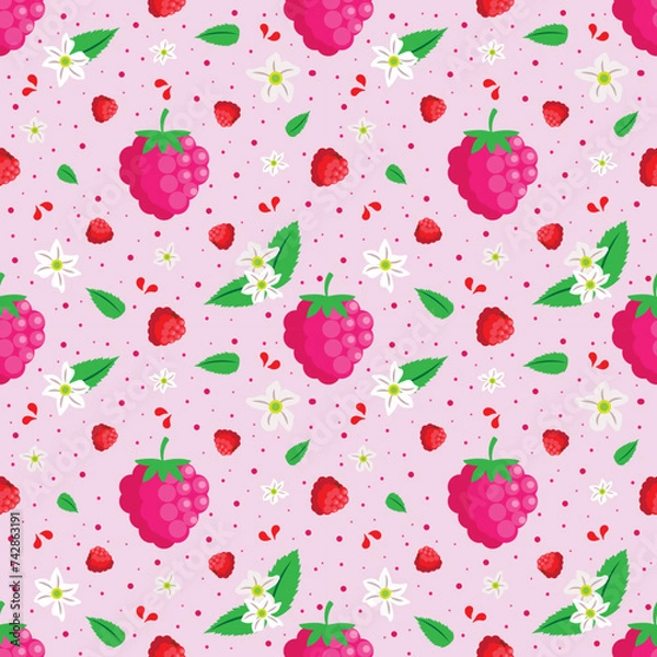 Fototapeta Raspberry Seamless Vector Fruit Pattern