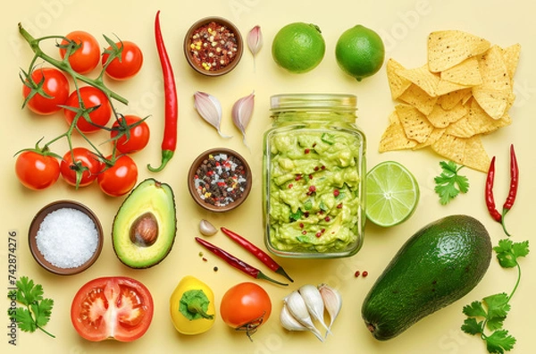 Fototapeta Knolling ingredients for guacamole.