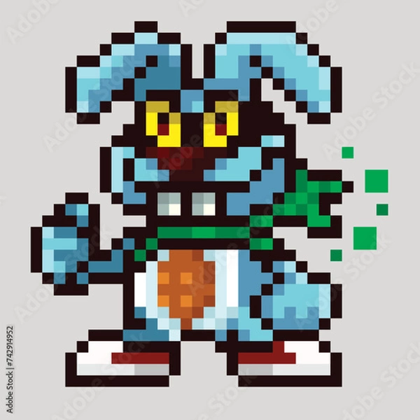 Obraz super bunny,pixelart,easter hero bunny,pixelart,vector,blue bunny.