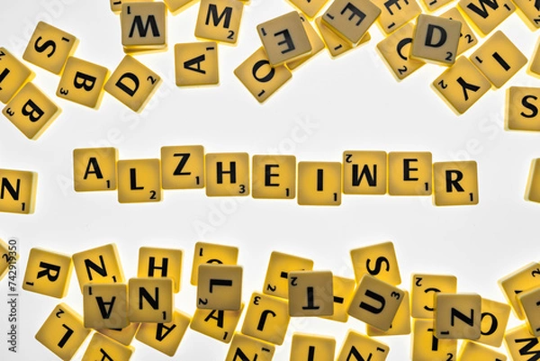 Fototapeta Alzheimer's inscription with spelling error, made of small square tiles