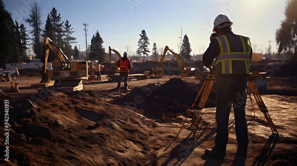 Fototapeta Engineers conducting geotechnical surveys and analyzing soil conditions to assess foundation requirements and inform site preparation activities for construction projects. 