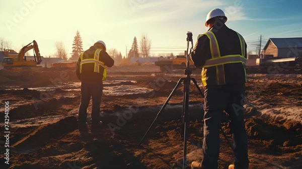 Fototapeta Engineers conducting geotechnical surveys and analyzing soil conditions to assess foundation requirements and inform site preparation activities for construction projects. 