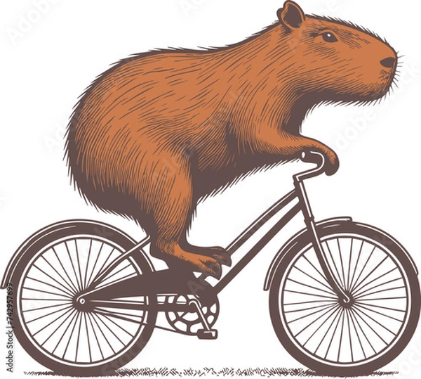 Obraz A cute Capybara riding a bicycle