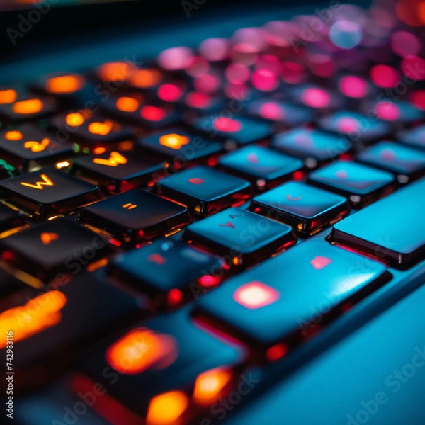 Fototapeta Light Up Your Words: Close-Up of a Desktop Keyboard
