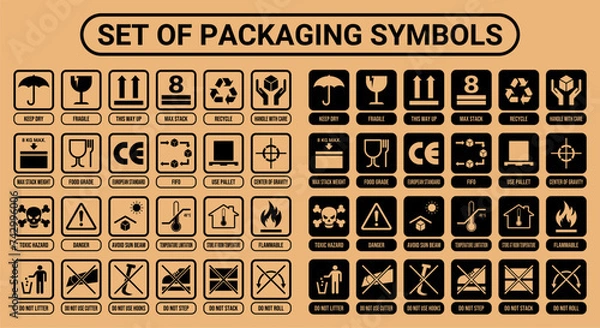 Fototapeta vector collection of symbols on packaging. icon, sign