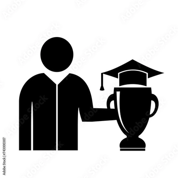 Fototapeta Vector illustration, logo, web icon. Student, graduate. A man and a cup. 