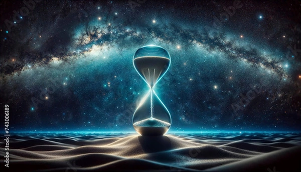 Fototapeta An hourglass hovers in the void of outer space. Generative Ai.
