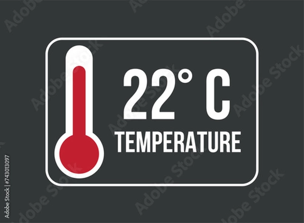 Fototapeta 22° C. Vector temperature thermometer in degrees celsius isolated on dark background