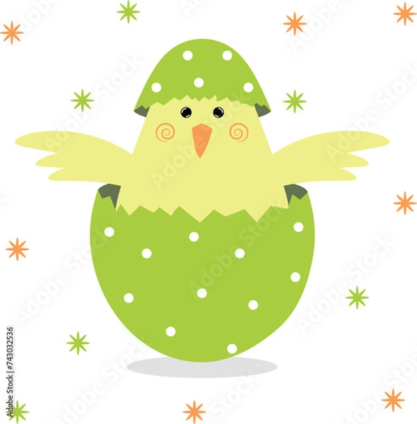 Fototapeta Chicken in an eggshell. 
Vector character in flat style.