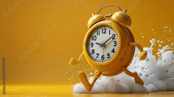 Fototapeta Vintage wake up clock character with two legs and arms.