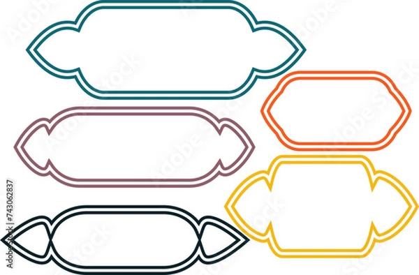 Fototapeta Collection oriental style Islamic windows arches boho design mosque dome Set Islamic shape frame retro color Flat style Arabic text box title frame border Ramadan kareem frames without background East