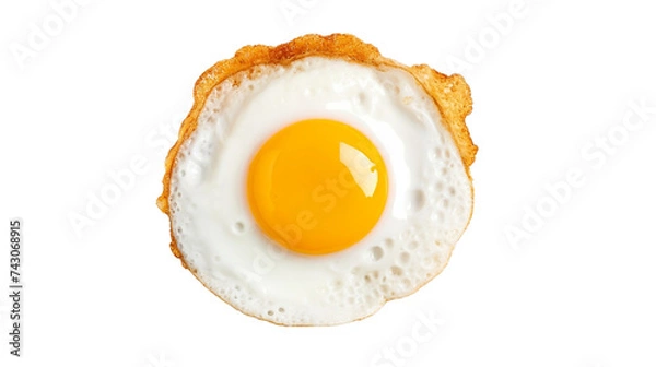 Fototapeta Fried egg isolated on transparent background. Top view.
