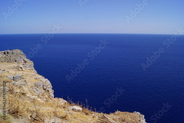 Fototapeta Striking view over the Aegean sea from a viewpoint in Lindos, Rhodes (Greece)
