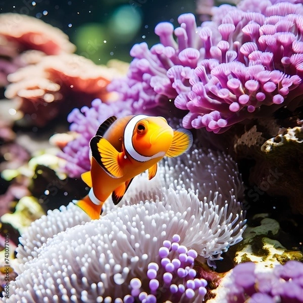 Fototapeta Clownfish in Coral Reefs Isolated on Transparent Background PNG.