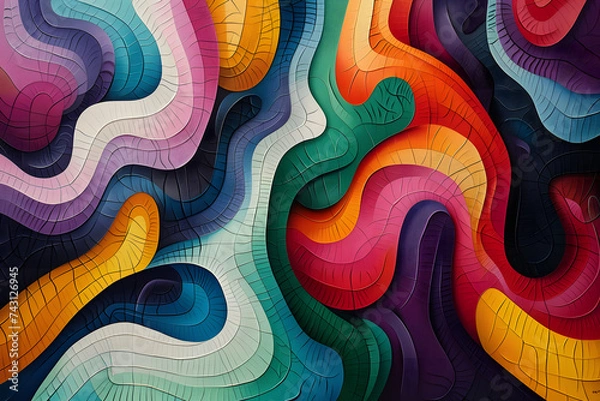 Fototapeta Abstract flowing organic shapes. Colorful Naive Painting. Generative AI