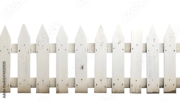 Fototapeta White picket fence isolated on white, home and property concept.