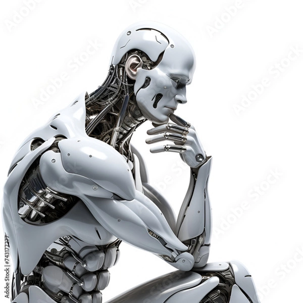 Obraz robot, statue, cyborg sitting and thinking as david