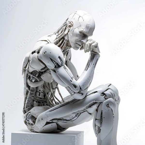 Obraz robot, statue, cyborg sitting and thinking as david