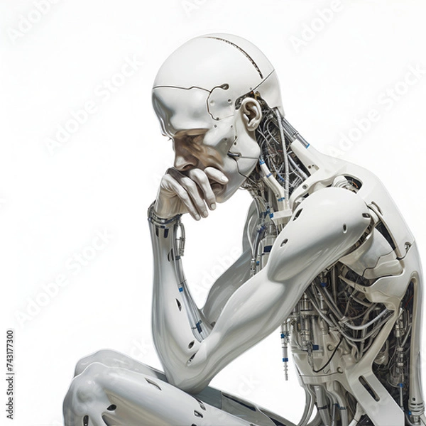 Obraz robot, statue, cyborg sitting and thinking as david