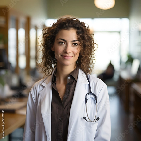Obraz Happy Doctor smiling in the clinic office and looking into camera, young docter