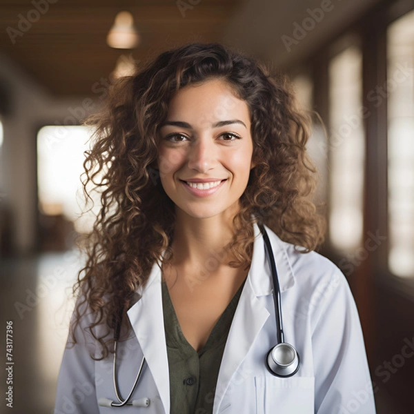 Obraz Happy Doctor smiling in the clinic office and looking into camera, young docter