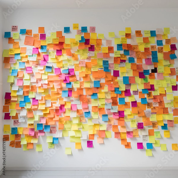 Obraz Post it adhesive note wall Organizing colours 