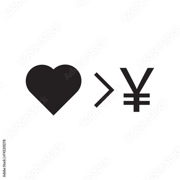 Fototapeta Heart sign is greater than the yen sign. Love is more valuable than money sign. Chinese sign