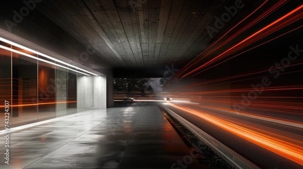 Fototapeta The city in the evening or during golden hour, light trails from passing vehicles, adding dynamism and energy. Clarity of architectural details, and at the same time smooth light paths.