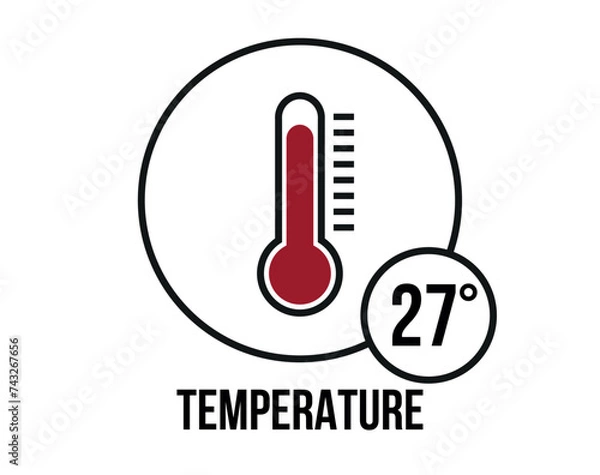 Fototapeta 27° C vector. Temperature gauge thermometer design. Climate and weather forecast concept isolated on white background