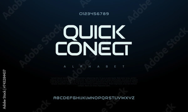 Fototapeta Quickconect creative modern urban alphabet font. Digital abstract geometric futuristic, fashion, sport, minimal technology typography. Simple numeric vector illustration